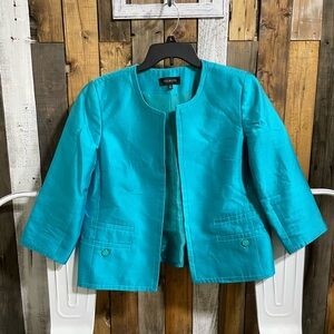 Talbots Turquoise Blazer Tailored Collarless Design